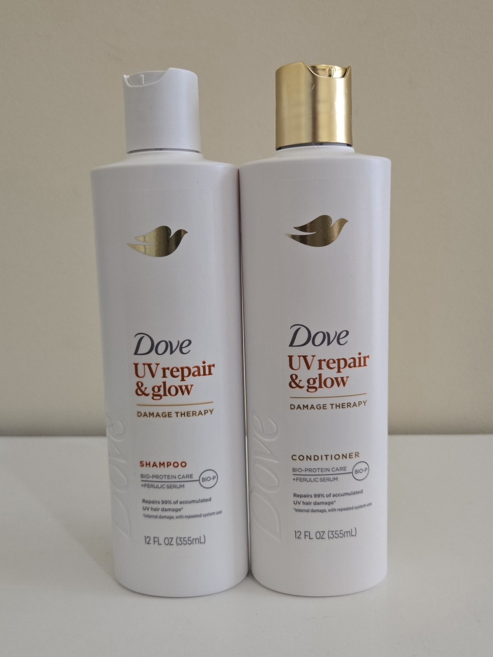 Dove UV Repair & Glow Shampoo and Conditioner Set - White & Gold